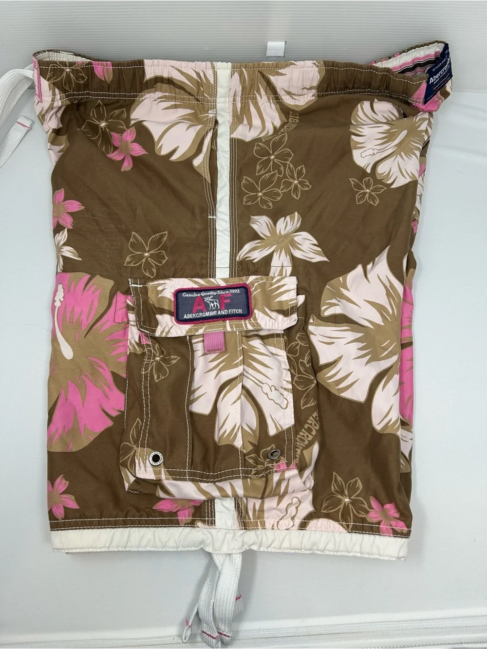 Vintage Abercrombie & Fitch Tugger Shorts Brown Pink Floral Hawaiian 40W